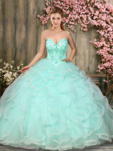 Perfect Apple Green Sweetheart Neckline Beading and Ruffles Quinceanera Dress Sleeveless Lace Up