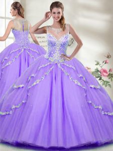 Lovely Beading Sweet 16 Dress Lavender Zipper Sleeveless Floor Length