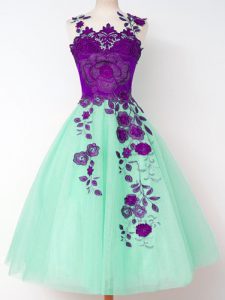 Fancy Apple Green Lace Up Straps Appliques Quinceanera Court Dresses Tulle Sleeveless