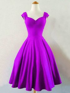 Ruching Quinceanera Dama Dress Eggplant Purple Lace Up Sleeveless Knee Length