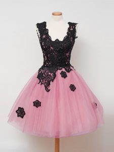 High Class Sleeveless Knee Length Lace Zipper Court Dresses for Sweet 16 with Pink