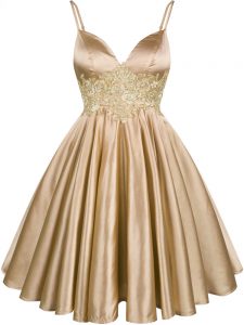 Admirable Lace Vestidos de Damas Champagne Lace Up Sleeveless Knee Length