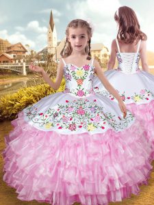 Organza and Taffeta Sleeveless Floor Length Little Girls Pageant Gowns and Embroidery and Ruffled Layers