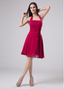 Discount Fuchsia Chiffon Zipper Mother of the Bride Dress Sleeveless Knee Length Ruching