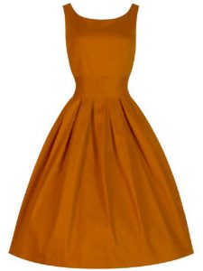 Fitting Orange Scoop Neckline Ruching Quinceanera Dama Dress Sleeveless Lace Up