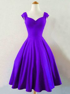 Modest Purple Taffeta Lace Up Straps Sleeveless Knee Length Court Dresses for Sweet 16 Ruching