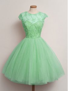 Hot Sale Turquoise Scoop Lace Up Lace Dama Dress for Quinceanera Cap Sleeves