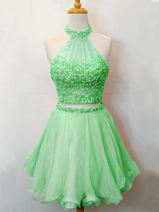 Clearance Beading Court Dresses for Sweet 16 Green Lace Up Sleeveless Knee Length