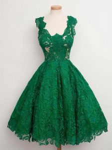 Free and Easy Knee Length A-line Sleeveless Green Quinceanera Dama Dress Zipper