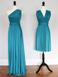 Cute Teal Sleeveless Chiffon Lace Up Damas Dress for Prom and Party