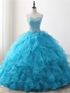 Floor Length Ball Gowns Sleeveless Baby Blue Sweet 16 Quinceanera Dress Lace Up