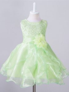 Yellow Green Zipper Scoop Beading and Hand Made Flower Little Girls Pageant Gowns Organza Sleeveless