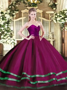 Sweetheart Sleeveless Sweet 16 Dresses Floor Length Ruffled Layers Fuchsia Tulle