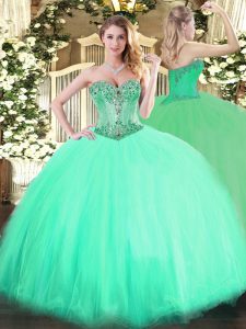 Aqua Blue Sleeveless Tulle Lace Up Sweet 16 Quinceanera Dress for Sweet 16 and Quinceanera