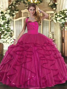 Floor Length Ball Gowns Sleeveless Fuchsia 15 Quinceanera Dress Lace Up