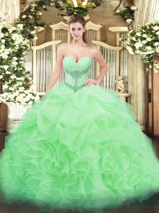 Vintage Organza Sweetheart Sleeveless Lace Up Beading and Ruffles and Pick Ups Quinceanera Gown in