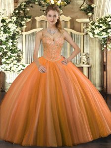 Dynamic Floor Length Ball Gowns Sleeveless Orange Red Sweet 16 Quinceanera Dress Lace Up