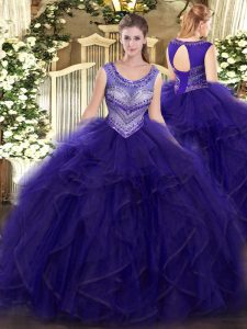 Pretty Floor Length Purple Quinceanera Gown Scoop Sleeveless Lace Up