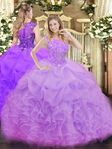 Organza Sleeveless Floor Length 15 Quinceanera Dress and Beading and Ruffles and Pick Ups