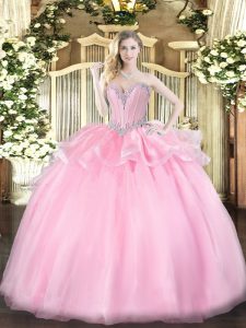 Spectacular Pink Sweetheart Neckline Beading Quinceanera Gown Sleeveless Lace Up