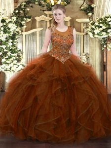 Lovely Brown Sleeveless Tulle Zipper Quinceanera Dresses for Military Ball and Sweet 16 and Quinceanera