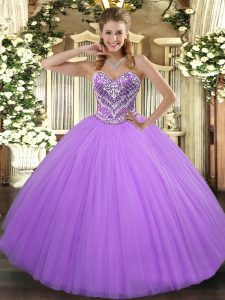 Top Selling Lavender Lace Up Quinceanera Dresses Beading Sleeveless Floor Length