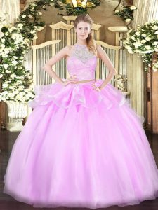 Cute Floor Length Lace Up Vestidos de Quinceanera Lilac for Military Ball and Sweet 16 and Quinceanera with Lace