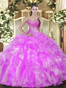 Classical Organza Sleeveless Floor Length 15th Birthday Dress and Beading and Ruffles