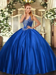 Satin Sleeveless Floor Length 15th Birthday Dress and Beading