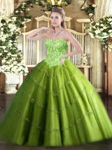 Sweetheart Sleeveless Tulle Sweet 16 Quinceanera Dress Appliques Lace Up