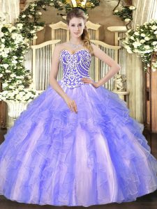 Perfect Lavender Tulle Lace Up Sweetheart Sleeveless High Low Quinceanera Gowns Beading and Ruffles