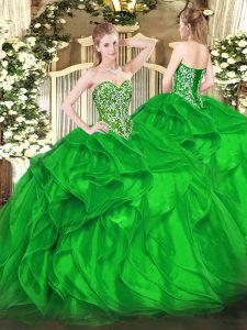 Enchanting Green Sleeveless Beading and Ruffles Floor Length Quinceanera Dresses