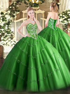 Comfortable Floor Length Green Quinceanera Gown Tulle Sleeveless Beading and Appliques