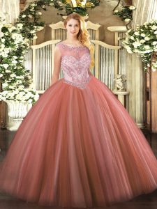 Beautiful Tulle Sleeveless Floor Length Sweet 16 Dresses and Beading