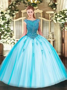 Cap Sleeves Zipper Floor Length Beading and Appliques Quinceanera Dress