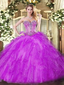 Graceful Fuchsia Sweet 16 Dresses Military Ball and Sweet 16 and Quinceanera with Beading and Ruffles Sweetheart Sleeveless Lace Up