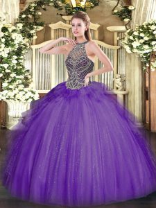 Extravagant Floor Length Lace Up Vestidos de Quinceanera Lavender for Sweet 16 and Quinceanera with Beading