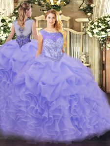 Beading and Ruffles Quince Ball Gowns Lavender Zipper Sleeveless