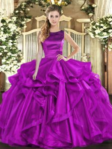 Super Floor Length Purple 15th Birthday Dress Organza Sleeveless Ruffles