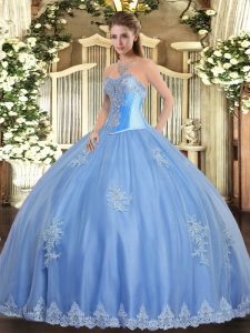 Dramatic Baby Blue Sleeveless Floor Length Beading and Appliques Lace Up Vestidos de Quinceanera