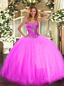 Clearance Fuchsia Sleeveless Tulle Lace Up Quinceanera Gown for Sweet 16 and Quinceanera