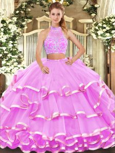 Hot Selling Sleeveless Criss Cross Floor Length Beading and Ruffled Layers Sweet 16 Quinceanera Dress