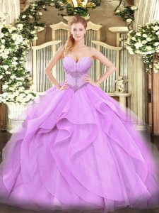 Excellent Floor Length Ball Gowns Sleeveless Lavender Quince Ball Gowns Lace Up