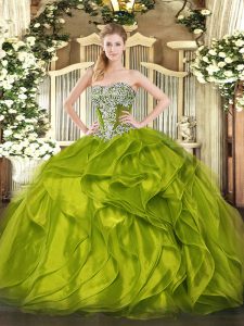 Ball Gowns Ball Gown Prom Dress Olive Green Strapless Organza Sleeveless Floor Length Lace Up