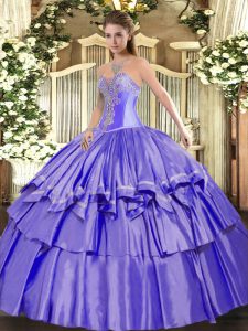 Lovely Lavender Lace Up Sweetheart Beading and Ruffled Layers 15th Birthday Dress Organza and Taffeta Sleeveless