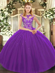 Best Tulle Sleeveless Floor Length Vestidos de Quinceanera and Beading and Appliques