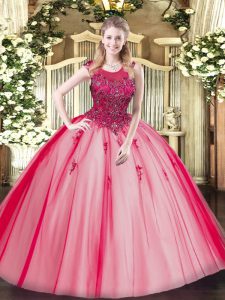 Latest Sleeveless Floor Length Beading Zipper Sweet 16 Quinceanera Dress with Red