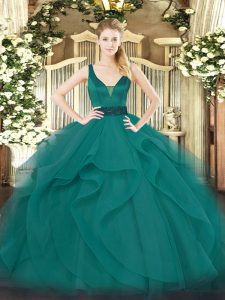 Admirable Beading and Ruffles 15th Birthday Dress Teal Zipper Sleeveless Floor Length