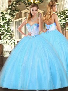 Fabulous Aqua Blue Sweet 16 Dresses Military Ball and Sweet 16 and Quinceanera with Beading Sweetheart Sleeveless Lace Up