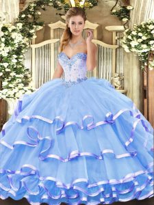 Floor Length Blue Quinceanera Gown Sweetheart Sleeveless Lace Up